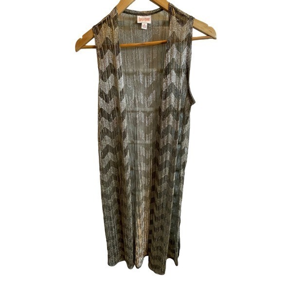Swim Cover Up Women Small Gold Metallic Chevron Duster Side Slits - Picture 1 of 10